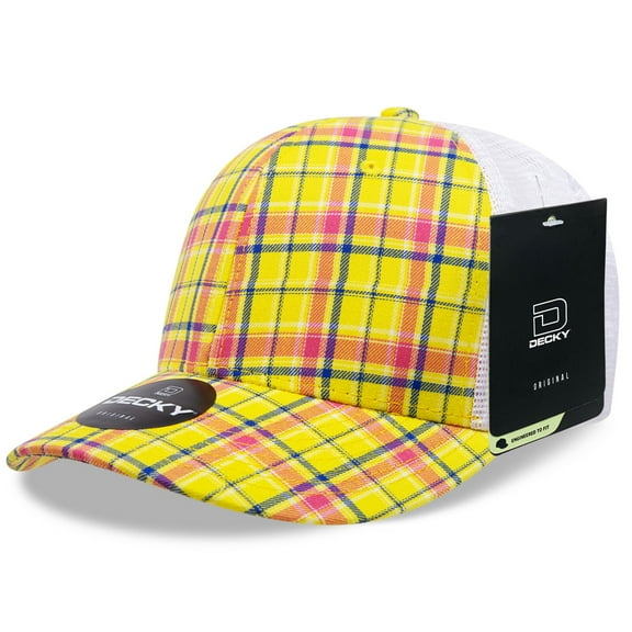 Decky 6017 6 Panel Mid Profile Structured Plaid Trucker Hat-105/White