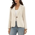thumbnail image 1 of BLAZER CASUAL CHIC INSPIRADO para Mujeres Rayas Cuello con Muesca Un Botón Blazers de Oficina con Bolsillos S Beige, 1 of 6