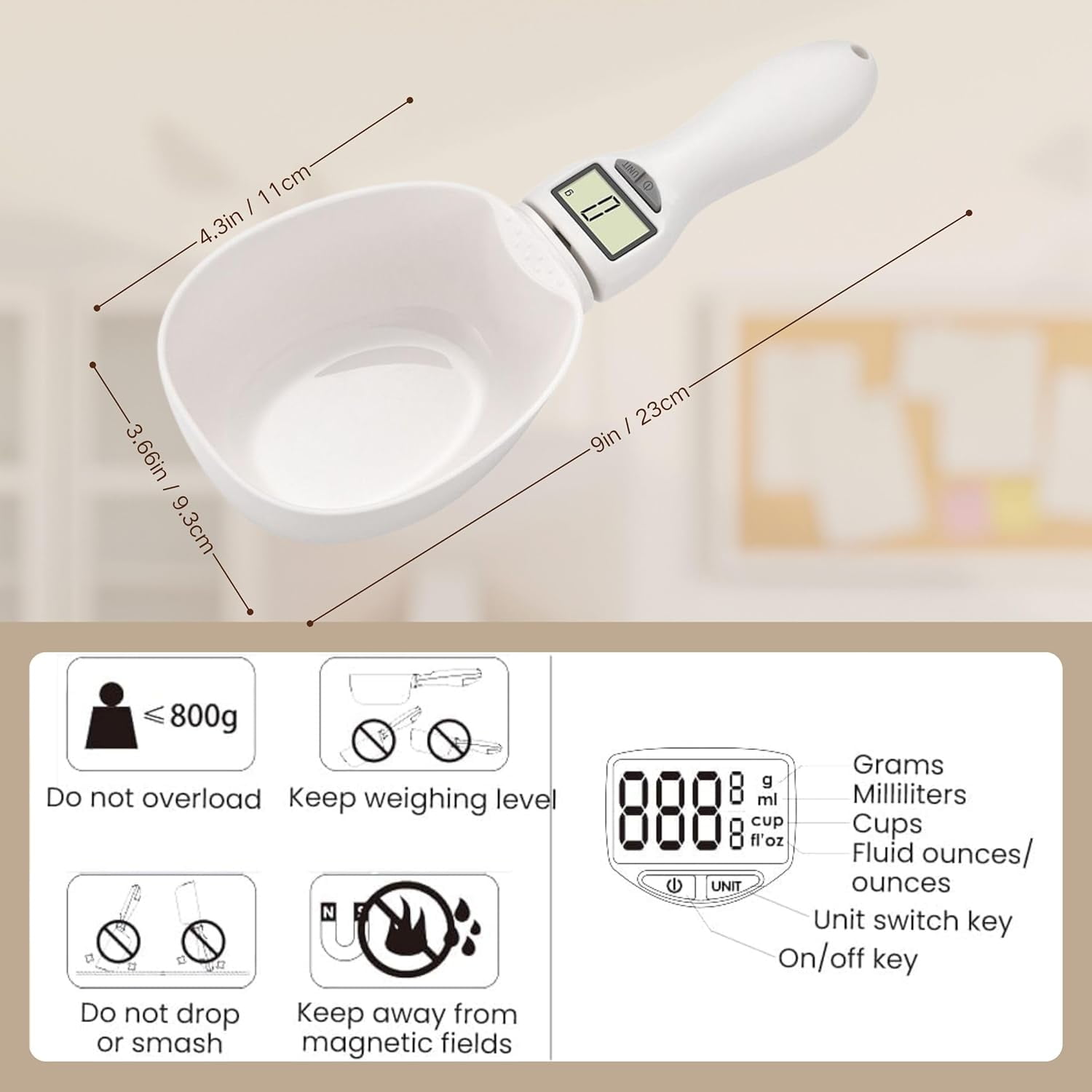 Electronic Measuring Spoon with Conversion,High Precision Digital Measuring Spoon with LCD Screen,800g / 0.1g, Electronic Food Measuring Scoop Scale for Food,Coffee, Spices,Bake,Dog Cat Food