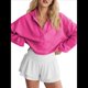 thumbnail image 1 of Sudadera Holgada Informal de Larga con Capucha para Mujer, Color Liso, Estilo Otoño Rosa Roja XL, 1 of 9
