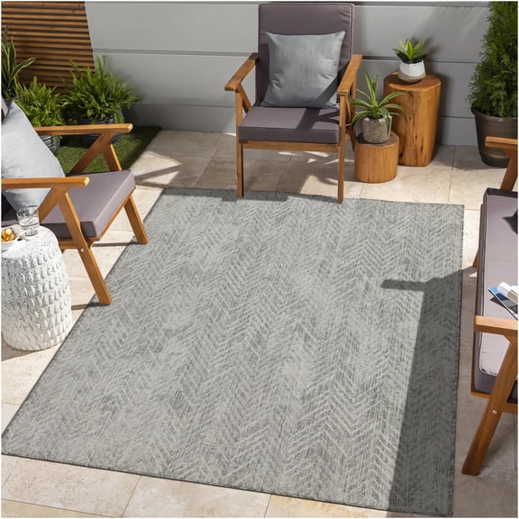 JERFIT Silver Indoor Outdoor Area Rug 7x10, Modern Polypropylene Flatweave Patio Rug, Stain Resistant Easy Clean reversible Decor