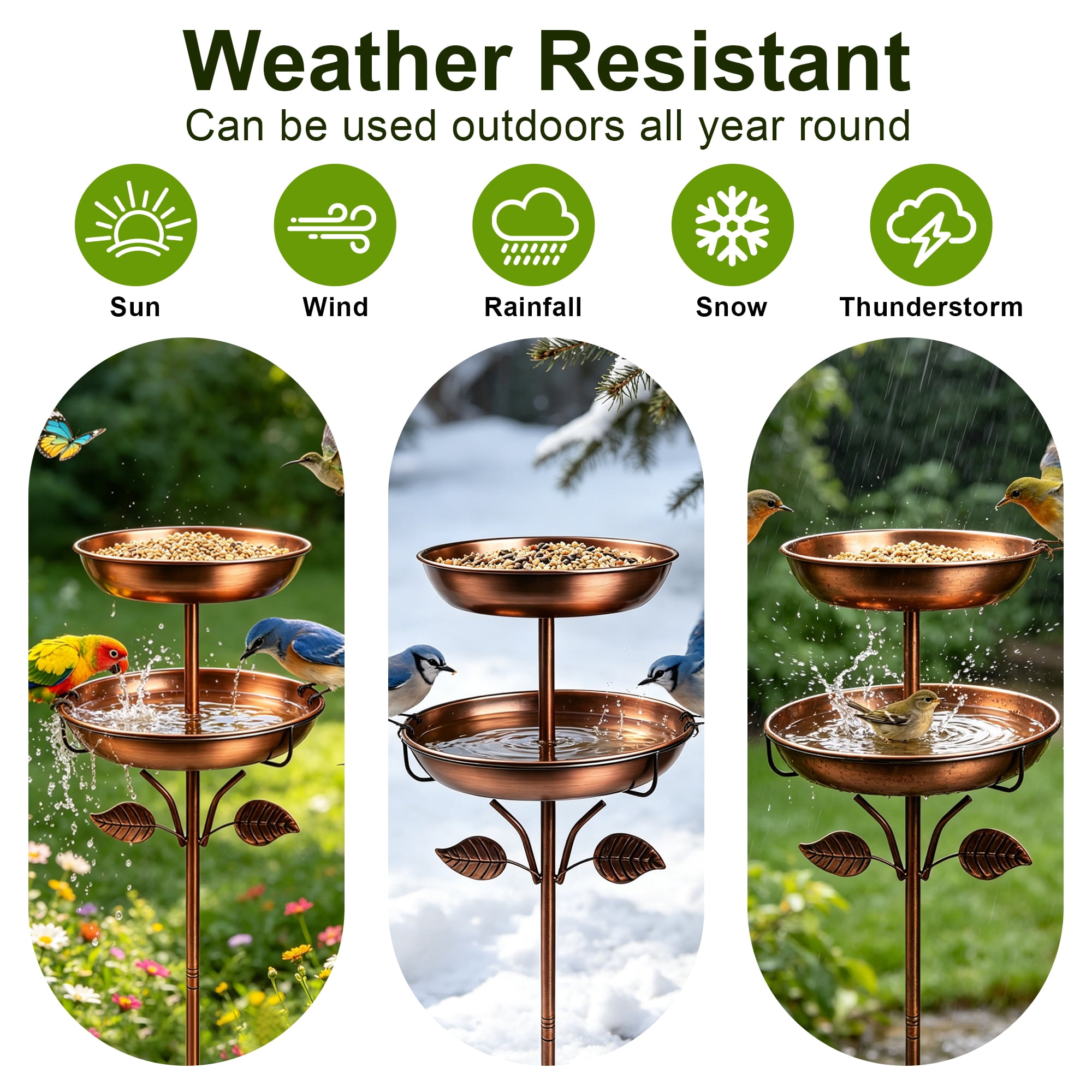 Bird Bath, 42In 4-Pronged Base Birdbaths for Outside, Double Metal Bird Bath & Feeder Bowls for Garden, Window, Patio, Yard & Lawn Decor, Ideal Gift for Bird Lovers