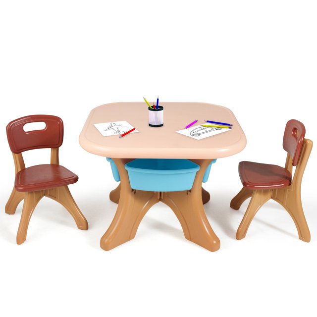 Patiojoy 3 PCS Kids Activity Storage Table & Chair Set Coffee