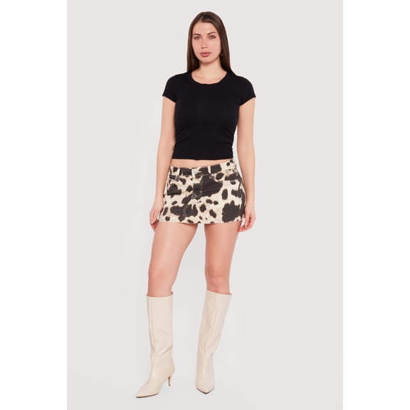 Women's Cow Print Raw Hem Mini Skirt