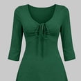 thumbnail image 5 of Ygbgbb Women V‑Neck Tie Front Mini Dress, Three‑Quarter Sleeve Ruffled Hem A‑Line Flowy Dress for Casual Outing and Dating Green S, 5 of 5