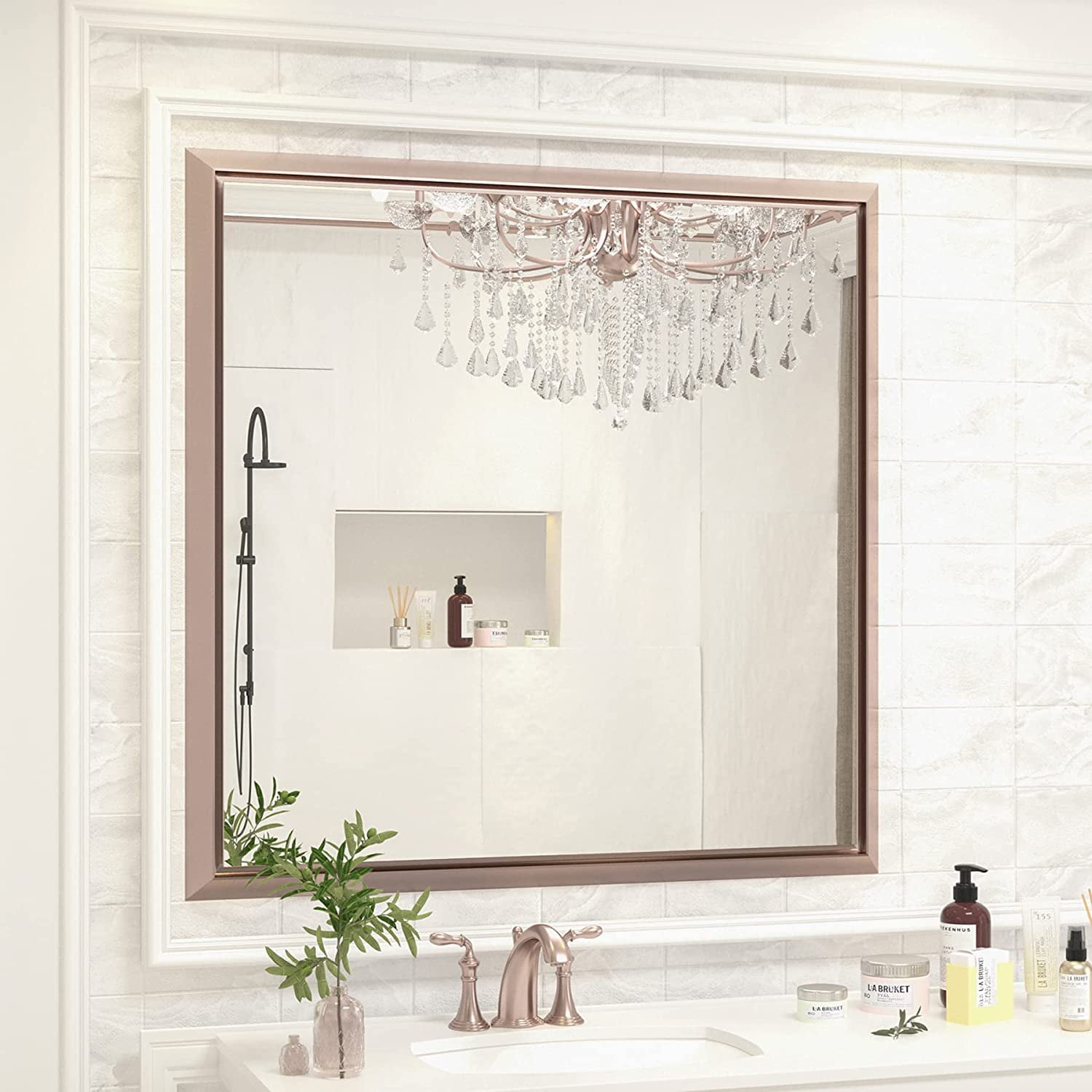 36x36 Inch Bathroom Mirror for Wall, Brushed Purple Gold Bathroom