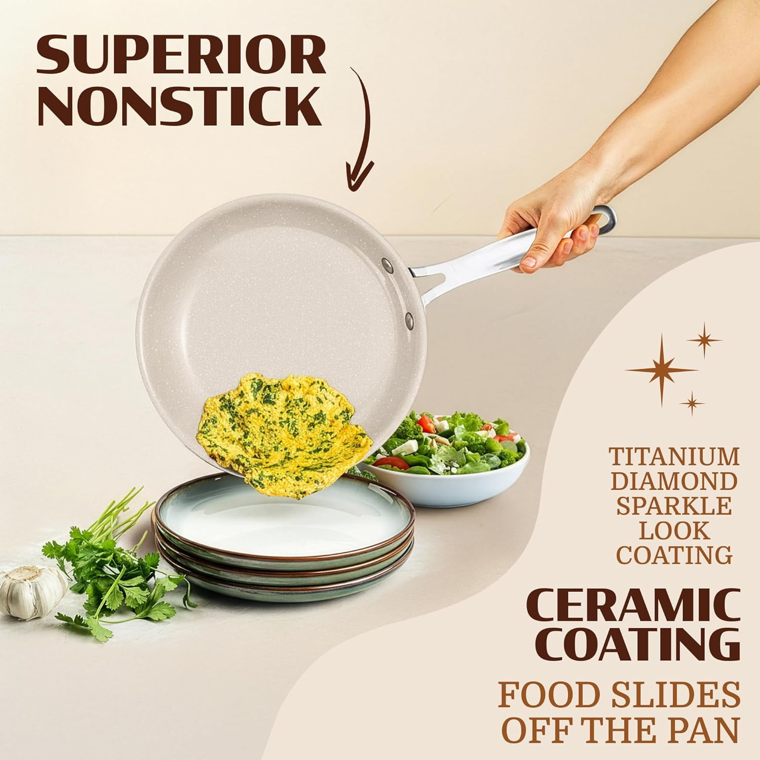 Granitestone 20 Pc Pots and Pans Set Non Stick, Pots and Pans Ceramic Cookware Set with Square Pan, Pot and Pan Set with Bakeware/Utensils, Non Stick Pots and Pan Set, Oven/Dishwasher Safe, Cream