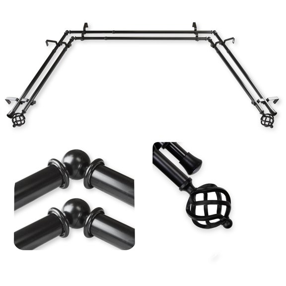 Domovina Curve 13/16" Bay Window Double Curtain Rod-Color:Black