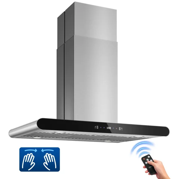 Island Range Hood 36 Inch, 700 CFM kitchen Hood with Dual-Sided Touch/Gesture/Remote Control, Ceiling Mount, Convertible Ducted/Ductless, 3-Speed Fan, 3 Stainless Steel Baffle Filters