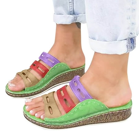 

Herrnalise Women s Ladies Fashion Mixed Color Slip On Wedges Sandals Casual Slipper Shoes Women s Shoes under $30