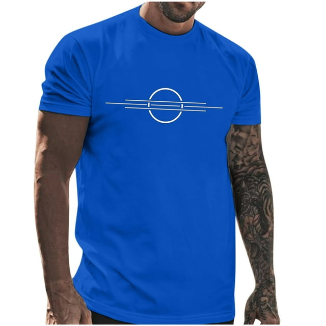BOBOGOJP T-Shirts à Col Rond pour Hommes Col Rond Uni Manches Courtes avec Poche (Bleu,3TG)