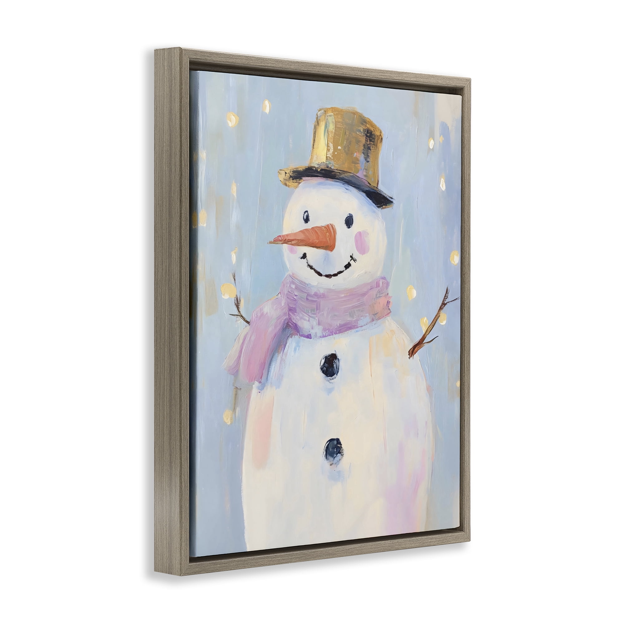Stupell Industries Cheerful Pastel Snowman Brown Framed Floater Canvas Wall Art, design by The Prints Vibe