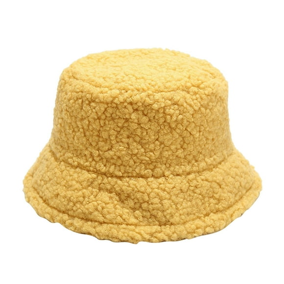 Baberdicy Hat Winter Faux Fluffy Cow Print Bucket Hats Women Outdoor Warm Sun Hat Soft Velvet Fisherman Cap Lady Panama Female Bucket Hat Yellow