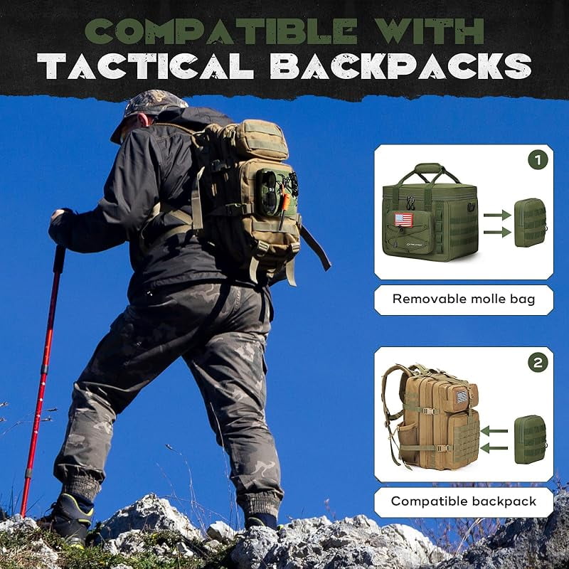 Maelstrom Tactical Lunch Box, 23 L Insulated Lunch Bag for Men, Expandable Double Deck Lunch Cooler Bag,Large Leakproof Soft Lunch Tote with Detachable MOLLE Bags, for Adult Women Work,Picnic,Khaki