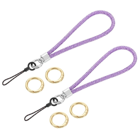 2Pcs Bling Wristlet Lanyards, 5.3" Rhinestone Keychain Strap, Purple