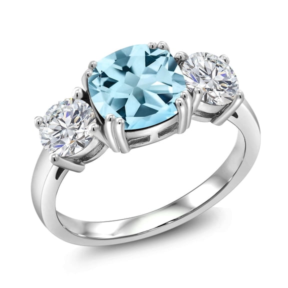 Gem Stone King 925 Sterling Silver Sky Blue Topaz and Lab Grown Diamond Engagement Ring for Women | 3.80 Cttw | Cushion 8MM | Gemstone November Birthstone | Size 5
