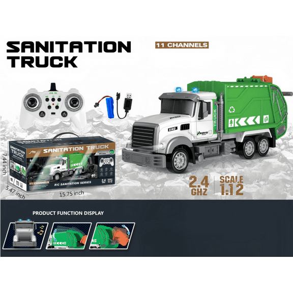 Remote Control Garbage Truck with Lights Sounds RC Sanitation Vehicle Toys Gifts