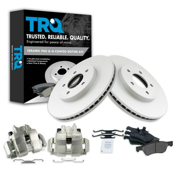 TRQ Front Brake Pad & Rotor Kit Brake Caliper Brake Pads Brake Rotor Ceramic Vented Premium G-Coated Fits Select 2005-2009 Ford Escape Mazda Tribute 2007-2009 Mercury Mariner