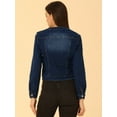 thumbnail image 4 of DARING DIVA Women's Button Down Collarless Cropped Denim Jacket S Deep Blue, 4 of 6