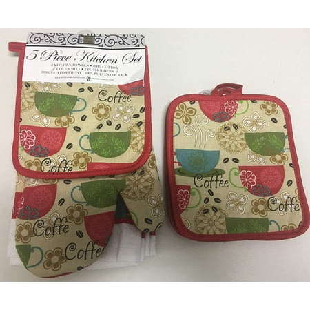 Better Home 5 Piece Set Includes 2 Kitchen Towels, 2 Pot Holders and 1 Oven Mitt,