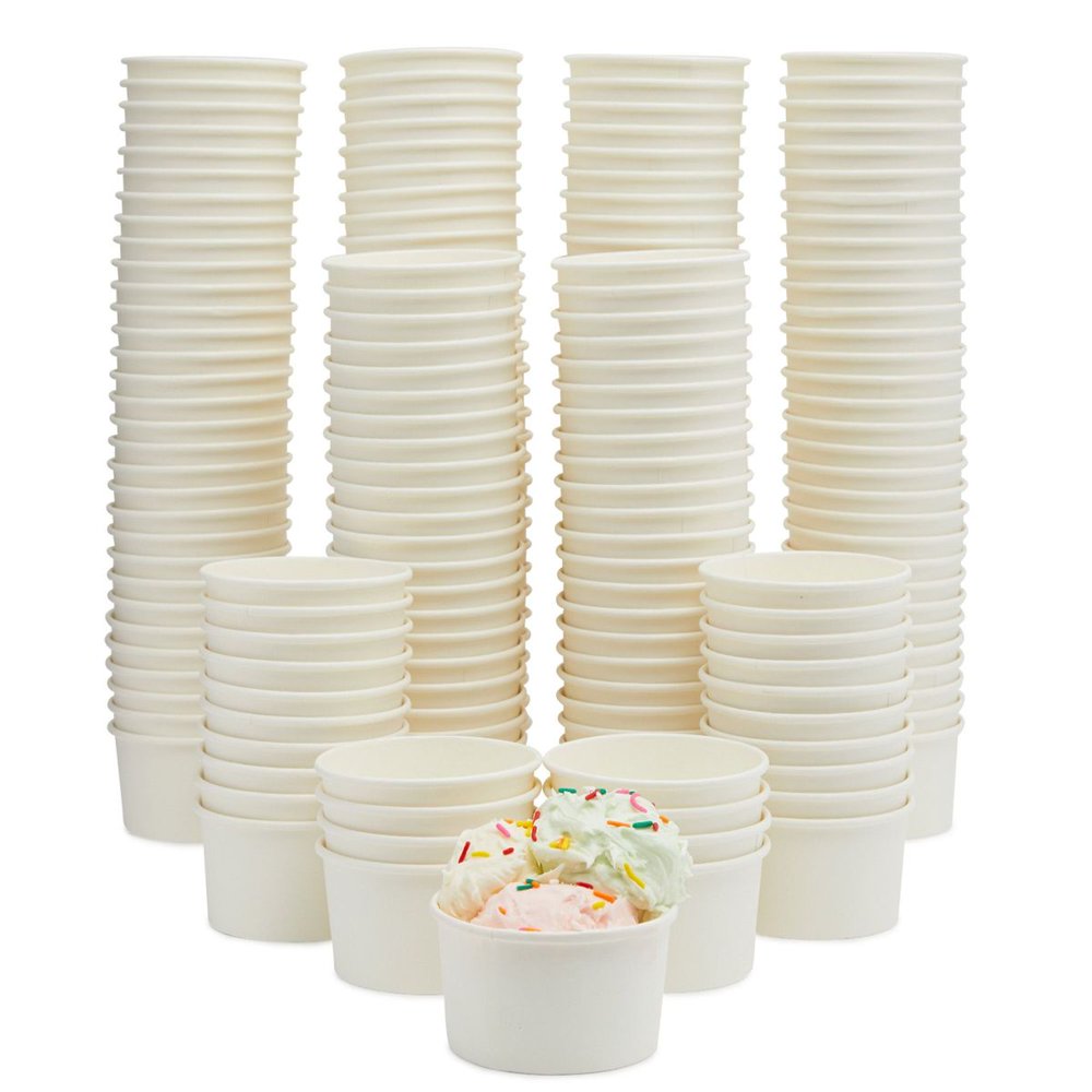 200 Pcs Disposable Ice Cream Cups, 8 oz. Paper Bowls for Dessert