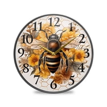 Bee with Honey Wall Clocks Battery Operated 11.9 Inch Round Clock Acrylic Silent Non-Ticking Bedroom Living Room Decorative Clocks