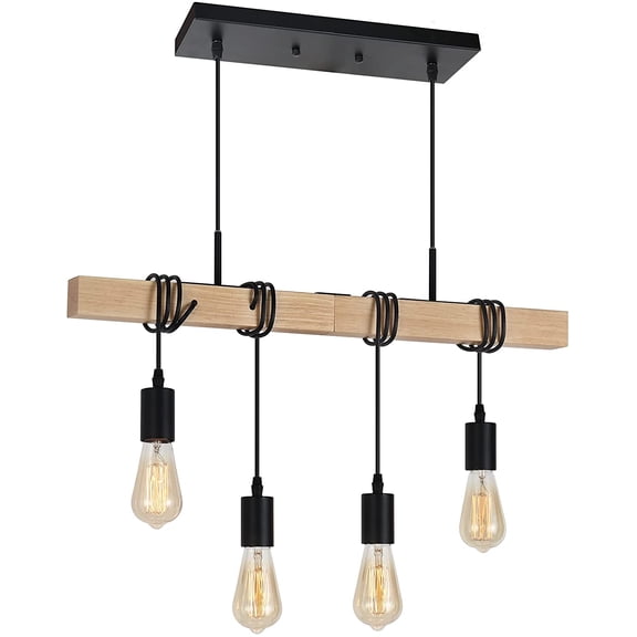 4-Light Pendant Ceiling Fixture, Adjustable Hanging Pendant Lights with Solid Wood, Vintage Chandelier