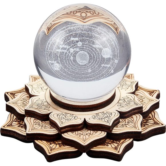 4.1" Lotus Crystal Sphere Display Stand Wood Crystal Ball Grid Board Wooden Rack Base Holder Wall Decor Sacred Geometry Meditation Chakra Art Yoga Spiritual Gifts Witchcraft Altar Ritual DIY