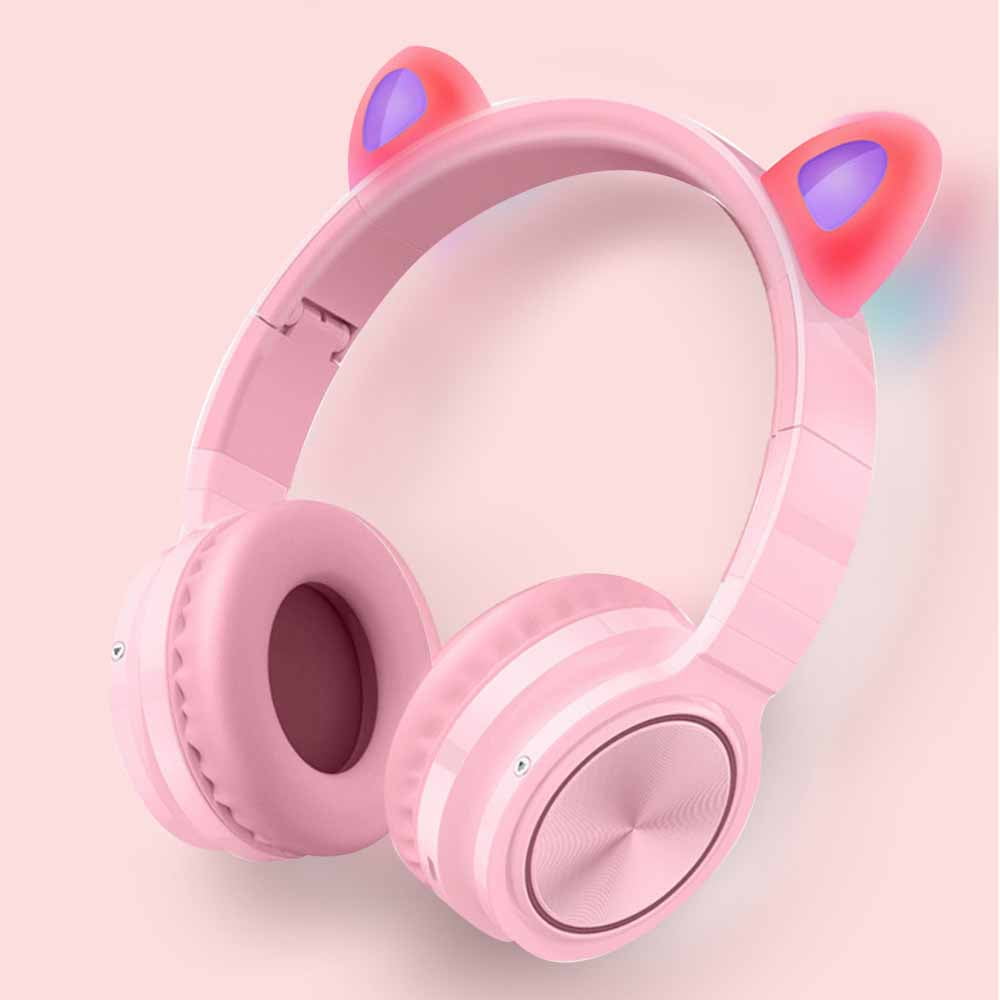 Reactionnx Wireless Kids Headphones Over Ear With Led Glowing Cat Ears Safe Kids Headsets Cat Ear Headphones For Girls Pink Walmart Com Walmart Com