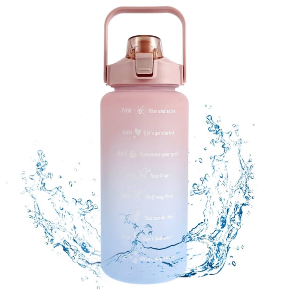 Vensio -2L Extra Large Motivational Water Bottle with Time Marker and Handle, Leak-Proof Water Jug with Removable Silicone Straw for Gym and Outdoors, BPA Free Pink