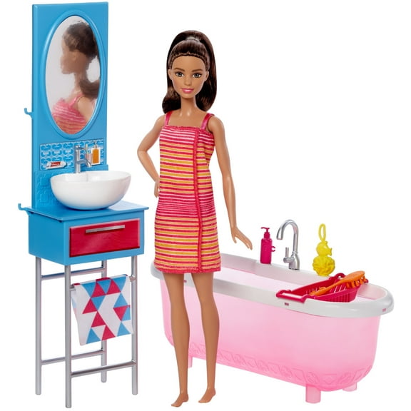 Barbie Doll & Furniture Bathroom Set W Ith Accessories