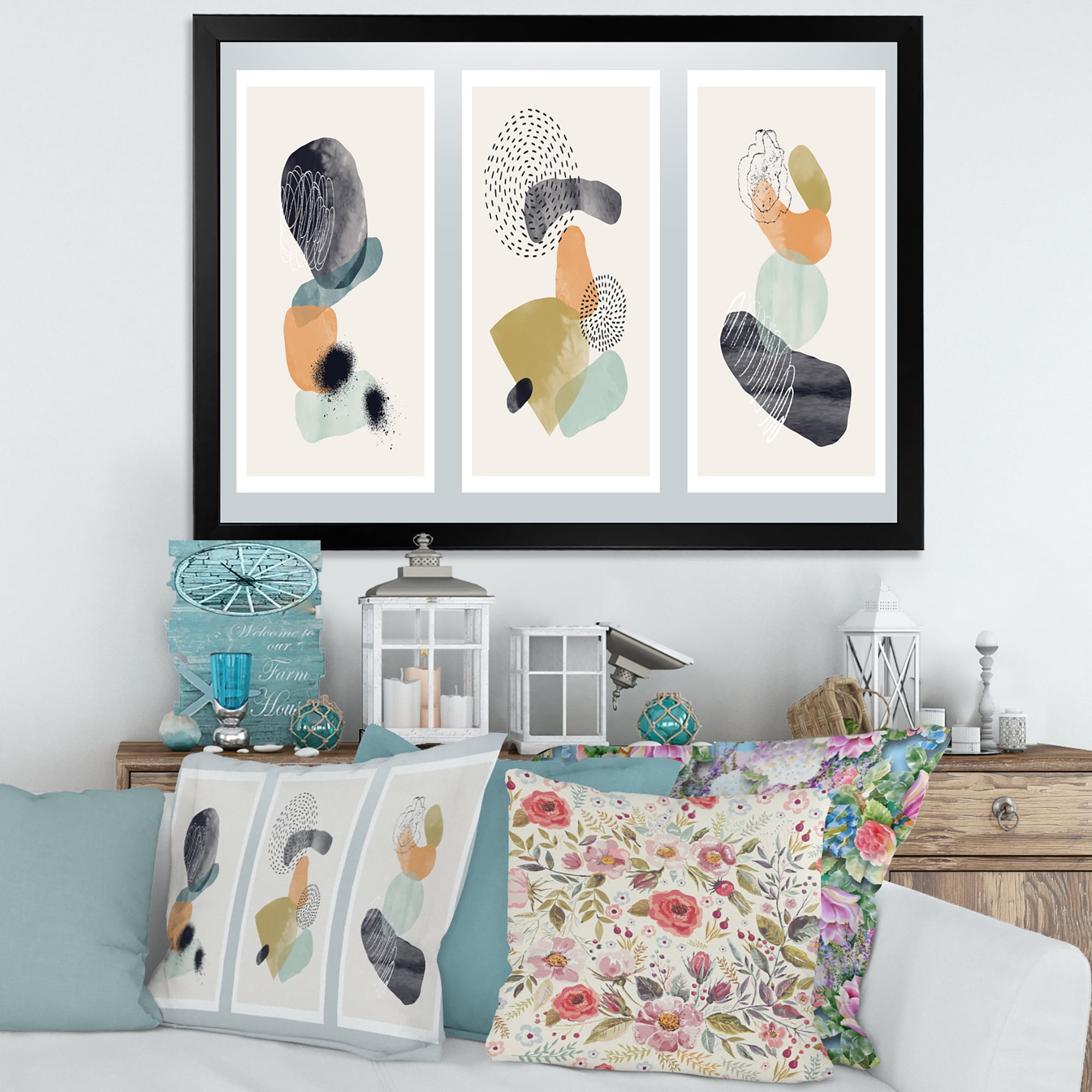 Designart 'Compostion Minimalistic of Organic Shapes I' Modern Framed Art Print