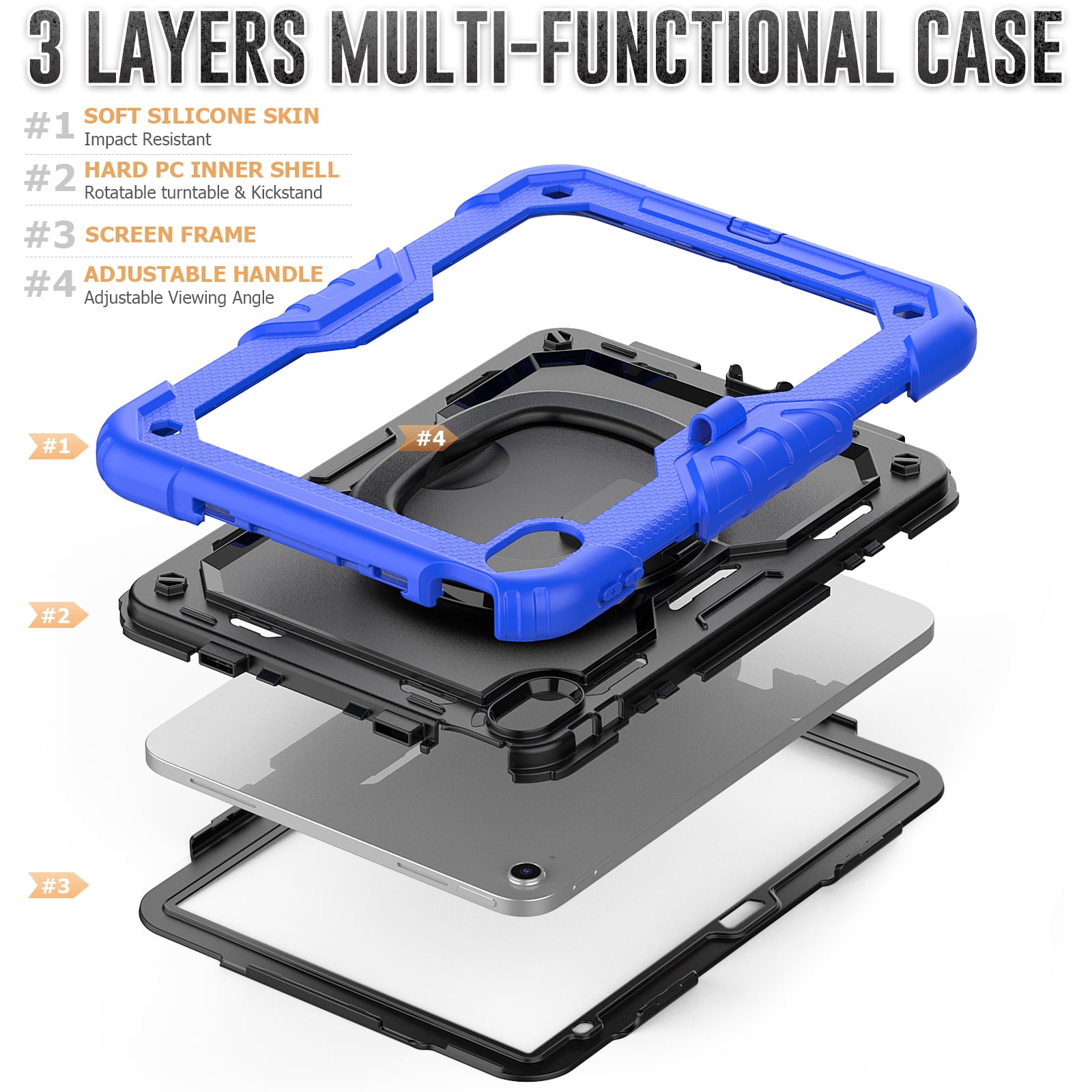 Allytechgroup iPad 11th 10th Gen Case with Screen Protector,Heavy Duty Shockproof Rotating Stand Pencil Holder 3-Layers Rugged Bumper Kids Friendly Case Cover for iPad A16 11th 11" 2025/ iPad 10th Gen