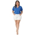 thumbnail image 3 of DARING DIVA Women's Plus V Neck Puff Sleeve Tops Blouse 3X Royal Blue, 3 of 6