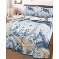 thumbnail image 3 of Quilts Twin Size Bedding Set, Blue Turtle Coastal Lightweight Quilted Comforter, Beach Starfish Nautical Coral Botanical Reversible Bedspread Coverlet with Pillow Covers for All Season, 68" x 86", 3 of 7