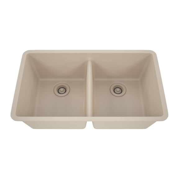 32" x 19" Quartz Kitchen Sink, 50/50 Double Bowl Sink, Drop-in Sink, Undermount Sink, Granite Kitchen Sink, Beige Kitchen Sink, Lexicon Platinum LP-5050-B-SO