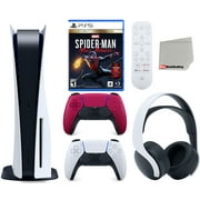 Sony Playstation 5 Disc Version (Sony PS5 Disc) with Cosmic Red Extra Controller, Headset, Media Remote, Marvel's Spider-Man: Miles Morales Ultimate Launch Edition and Microfiber Cleaning Cloth Bundle