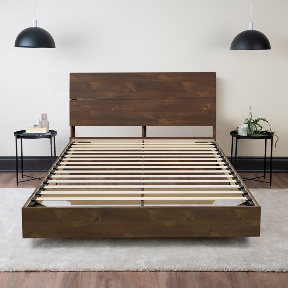 Floating Wood Bed with Headboard (Truffle) - Queen