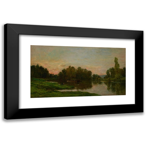 Charles François Daubigny 14x10 Black Modern Framed Museum Art Print Titled - The Painter's Barge at the Ile De Vaux on the Oise River (1877)
