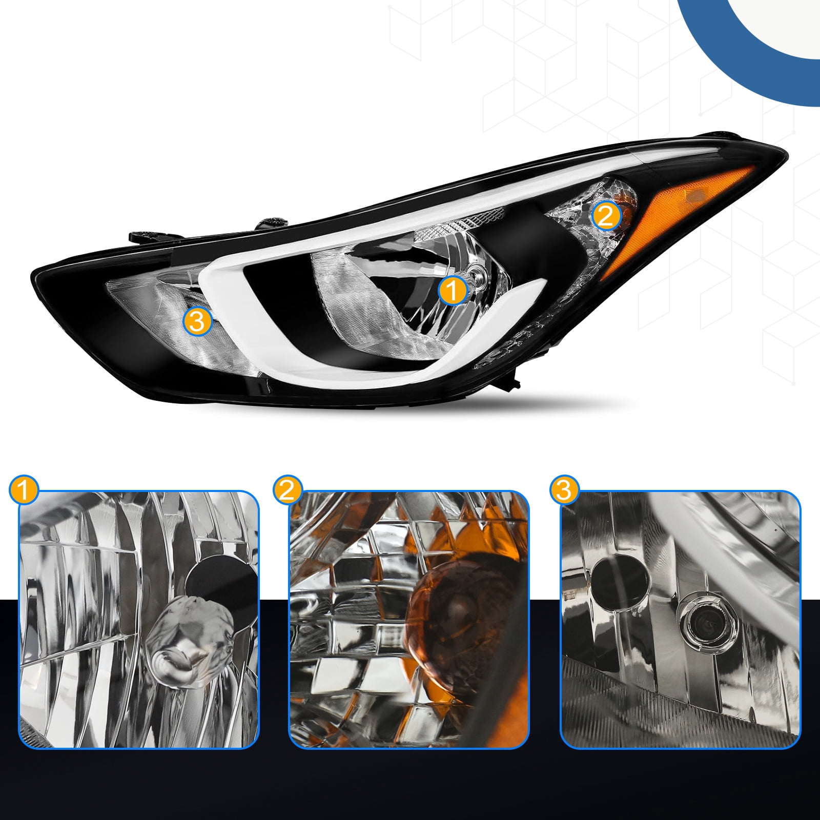HOUGEET Driver Headlights, Fit for 2014-2016 Hyundai Elantra Sedan Headlight Assembly LED Housing