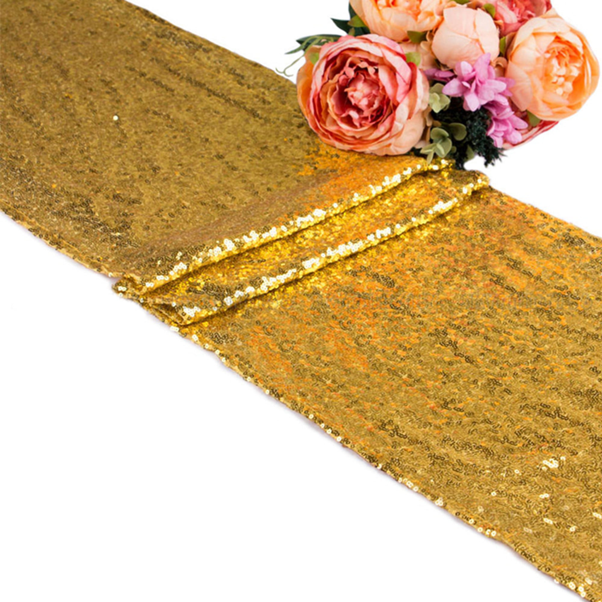 Gold Sequin Table Runner 14x80 inch Glitter Fabric for Wedding Banquet Party Birthday Summer Holiday Decoration 2 Pack