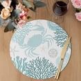 thumbnail image 3 of Teal Green Crab Coastal Round 13 Inch Placemats Set of 8, Summer Coral Nautical HeatResistant Non Slip Place Mats for Dining Table, Wipeable Braided Kitchen Table Mats for Housewarming, 3 of 9