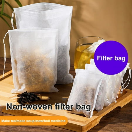 

100Pcs Tea Infuser Bags Disposable Heat-Resistant Food Grade BPA Free Dense Holes Drawstring Seal Filter Herb Tea Empty Bags Home Supplies