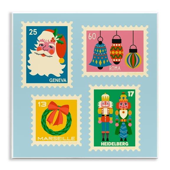 Stupell Industries Vintage Christmas Postage Stamps Holiday Painting Unframed Art Print Wall Art, 12 x 12