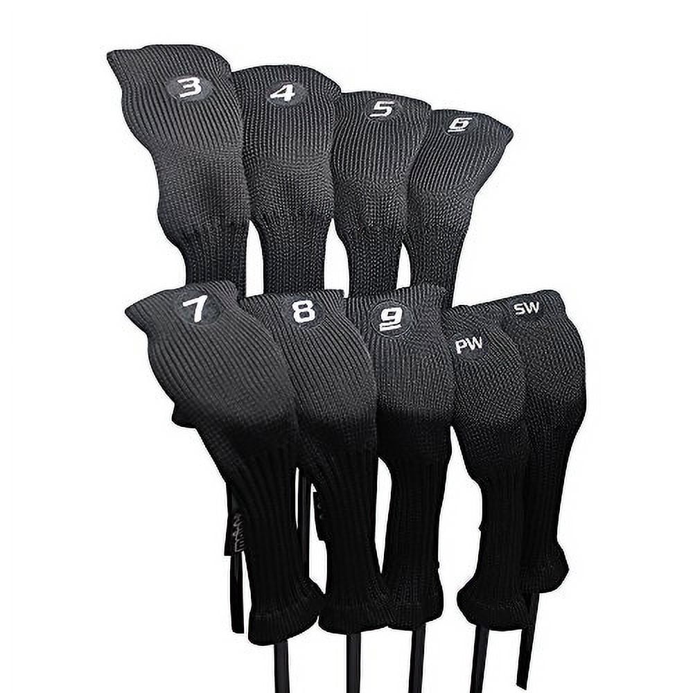 Majek All Hybrid Golf Club Black Headcover Set 3-SW. Neoprene Acrylic Head Covers 3 4 5 6 7 8 9 PW SW