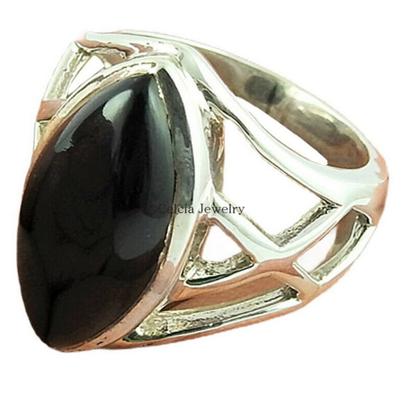Black Onyx Natural Womens Gift Ring, Sterling Silver, Black Stone Marquise Shape Ring, Birthday Gifts For Wife, Promise Ring, Mothers Day Gifts, Unique Anniversary Gifts For Her Size 7