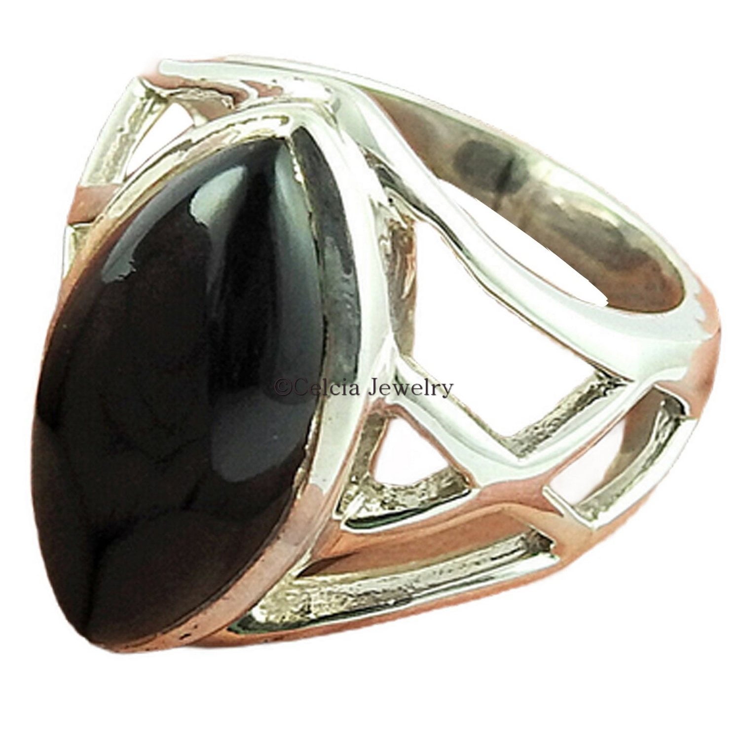 Black Onyx Natural Womens Gift Ring, Sterling Silver, Black Stone Marquise Shape Ring, Birthday Gifts For Wife, Promise Ring, Mothers Day Gifts, Unique Anniversary Gifts For Her Size 7