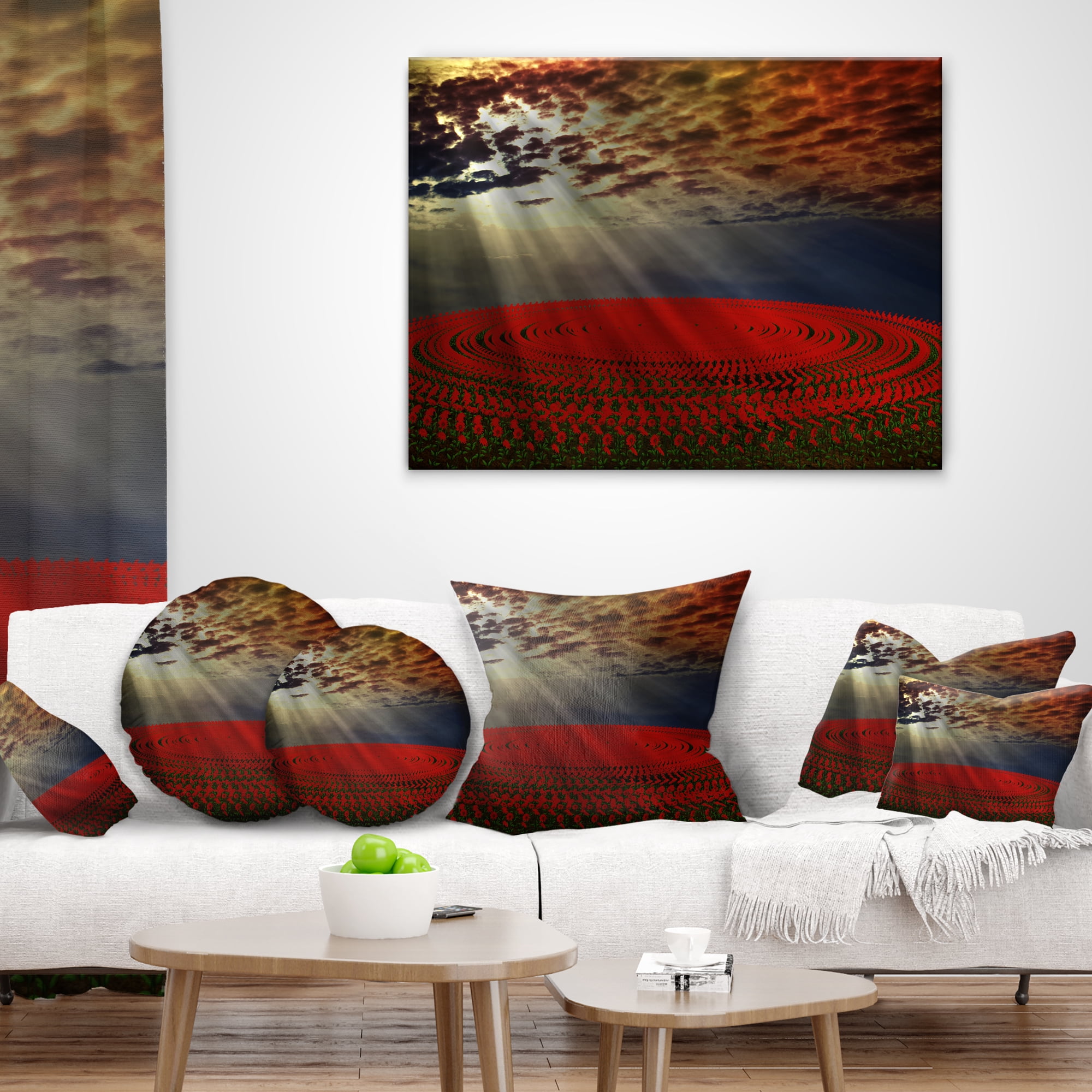Designart Beautiful Circled Flower Fields - Floral Throw Pillow - 16x16