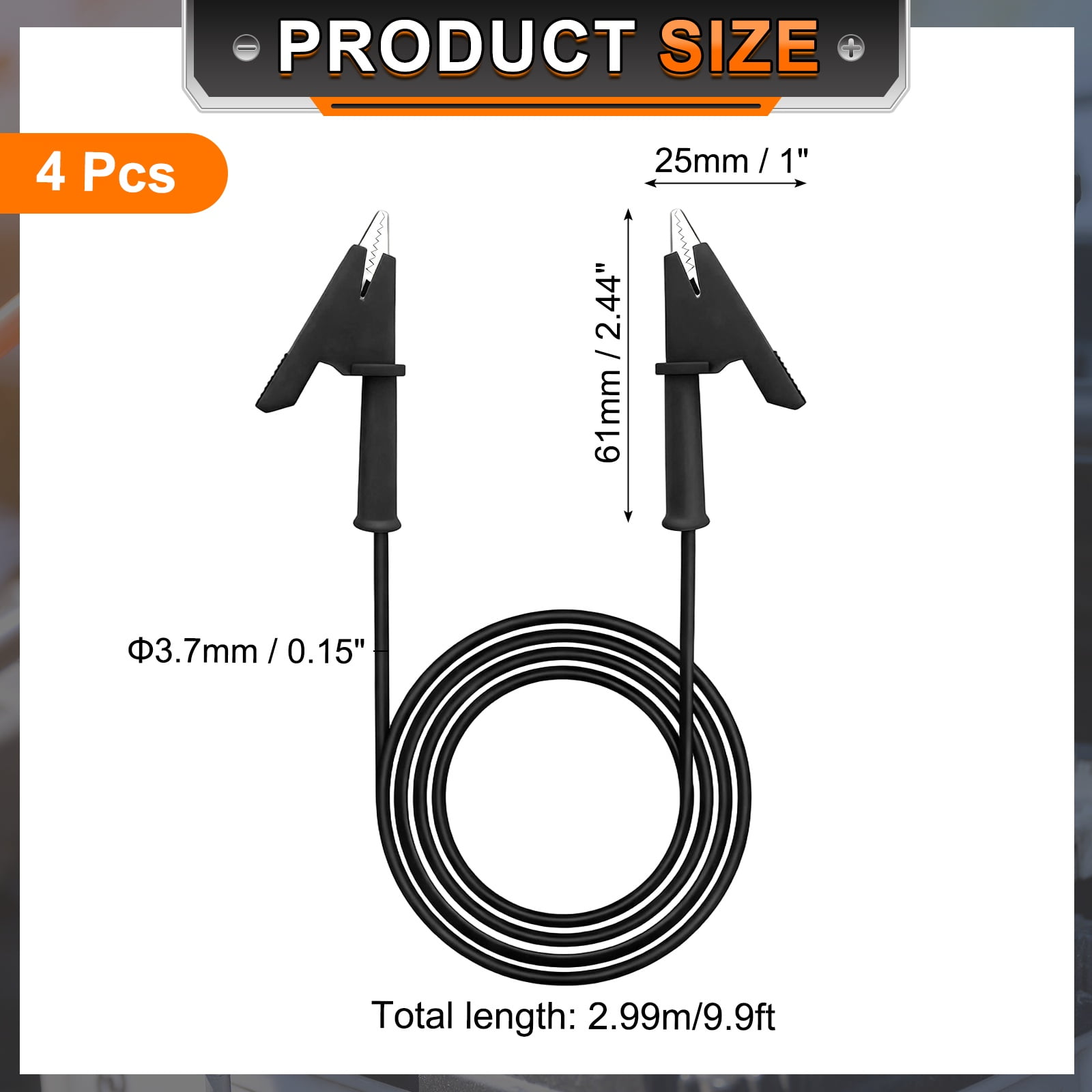 Uxcell 4pcs 9.81ft Alligator Clip Test Leads, 15A Dual Alligator Clips with Wires for Multimeter Jumper Wire Industry Car Battery, Black