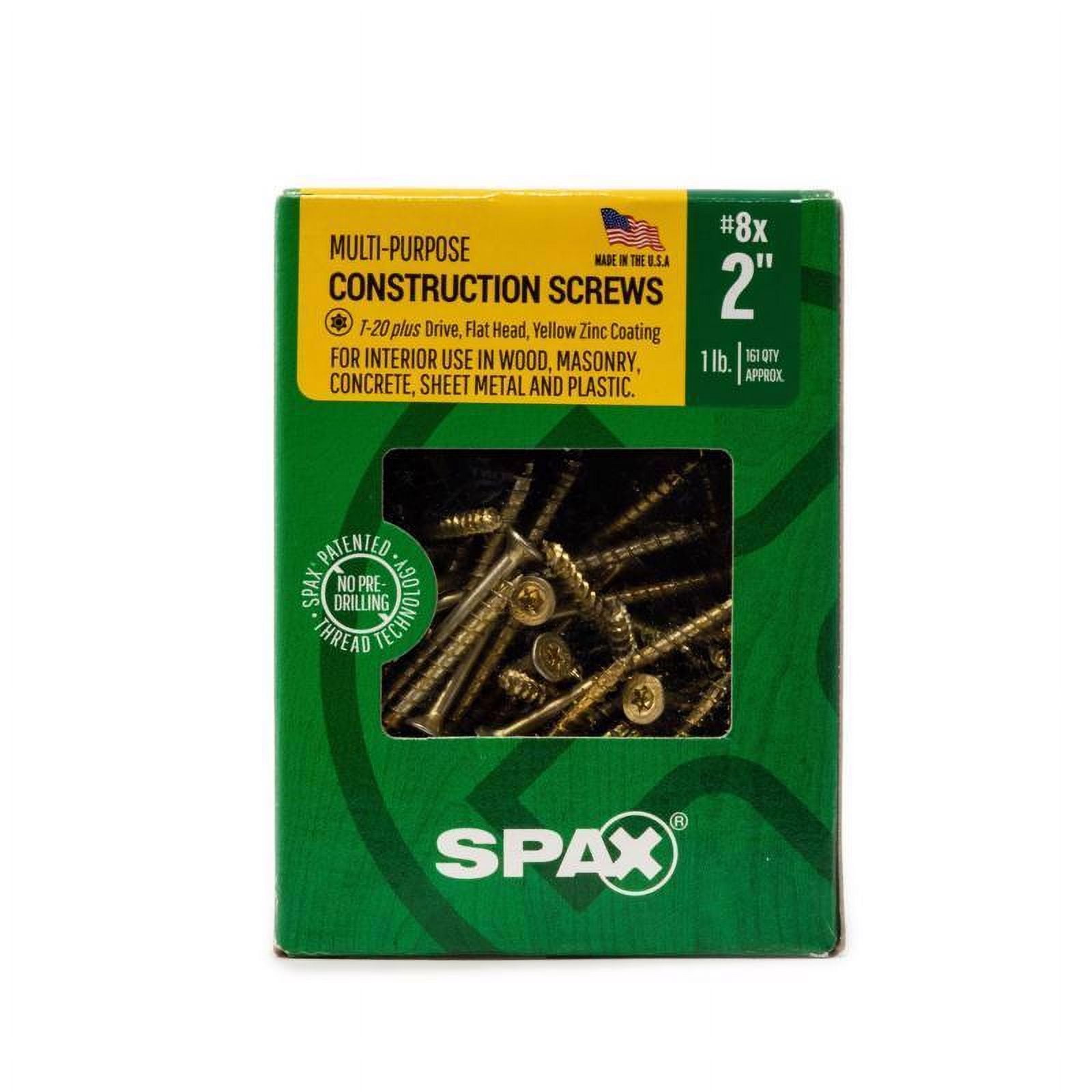 SPAX Wood Screws 4191020000000 - Zinc, Smooth Finish - 1 lb, Size 8 x 2, Multicolor